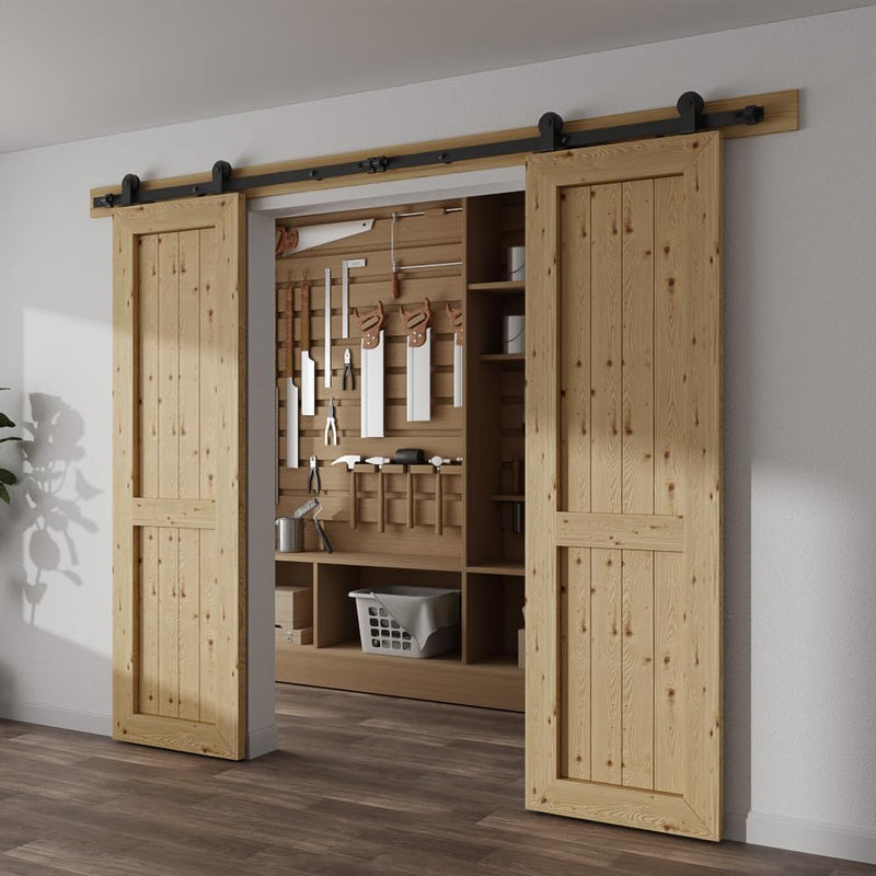 5FT Sliding Door Track Kit Barn Wood