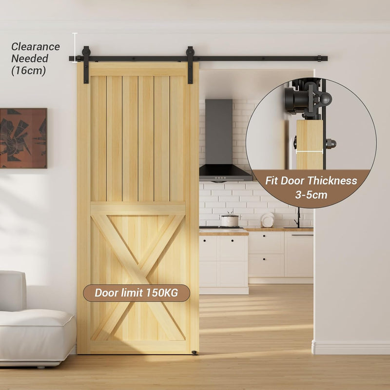 5FT Sliding Door Track Kit Barn Wood