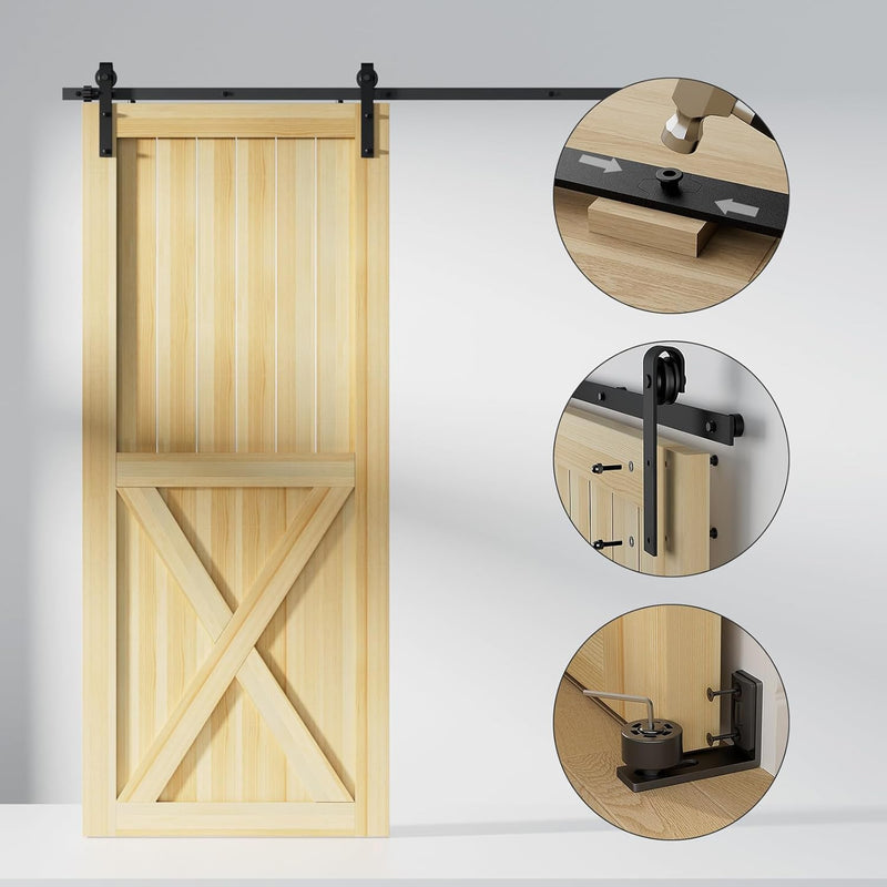 5FT Sliding Door Track Kit Barn Wood
