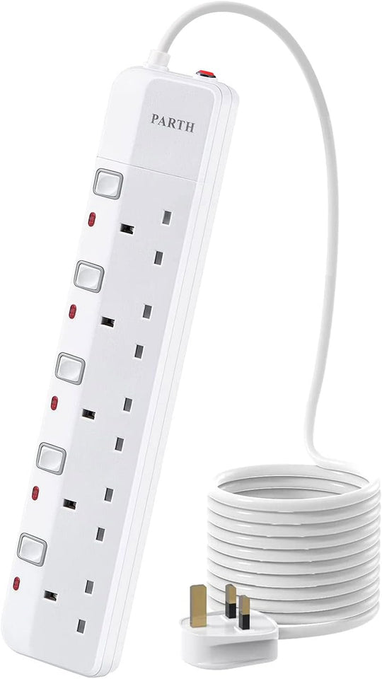 5m Extension Lead with Switches Surge Protection Plug