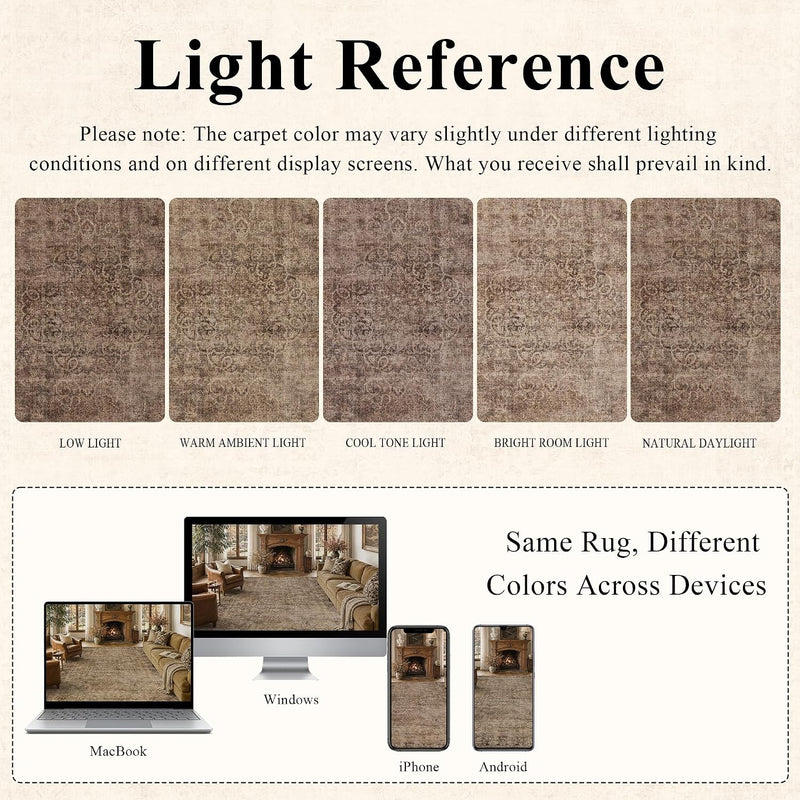 5x7 Vintage Washable Non-Slip Living Room Area Rug