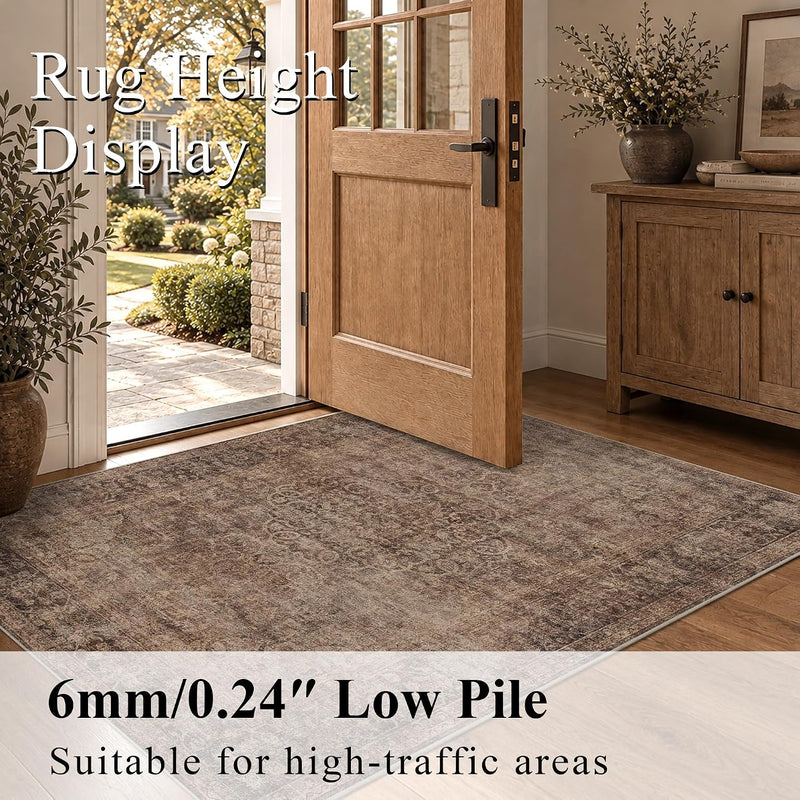 5x7 Vintage Washable Non-Slip Living Room Area Rug