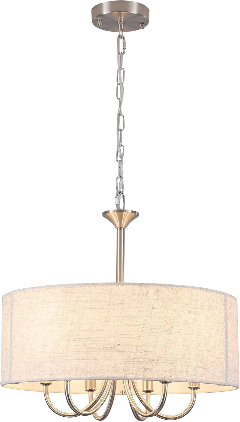 6- Chandelier Living Room Metal Drum Fabric Shade
