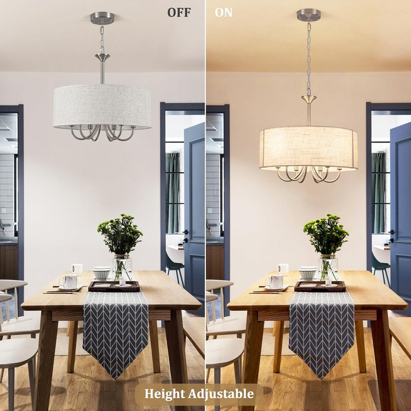 6- Chandelier Living Room Metal Drum Fabric Shade
