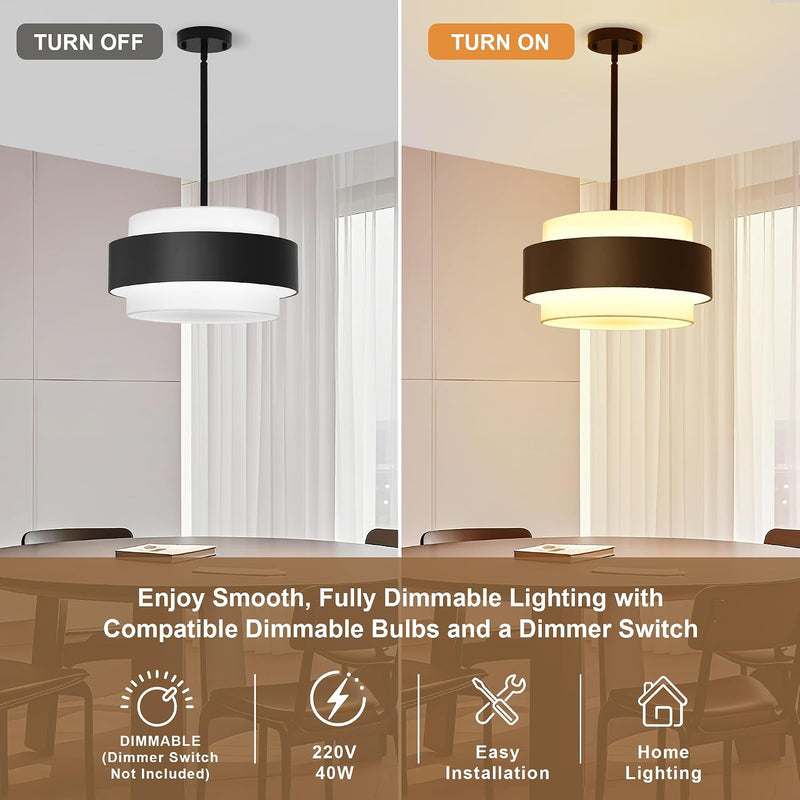 6- Chandelier Living Room Metal Drum Fabric Shade