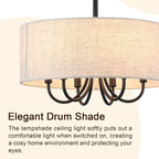 6- Chandelier Living Room Metal Drum Fabric Shade
