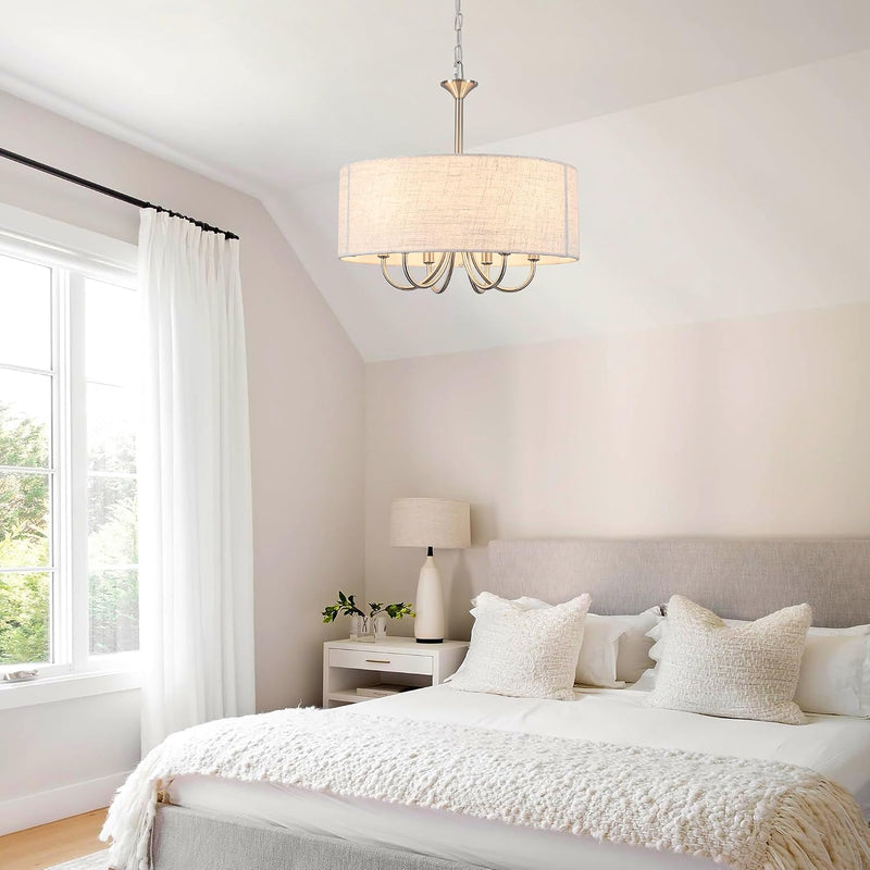 6- Chandelier Living Room Metal Drum Fabric Shade