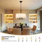 6- Chandelier Living Room Metal Drum Fabric Shade