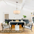 6- Chandelier Living Room Metal Drum Fabric Shade