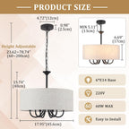 6- Chandelier Living Room Metal Drum Fabric Shade
