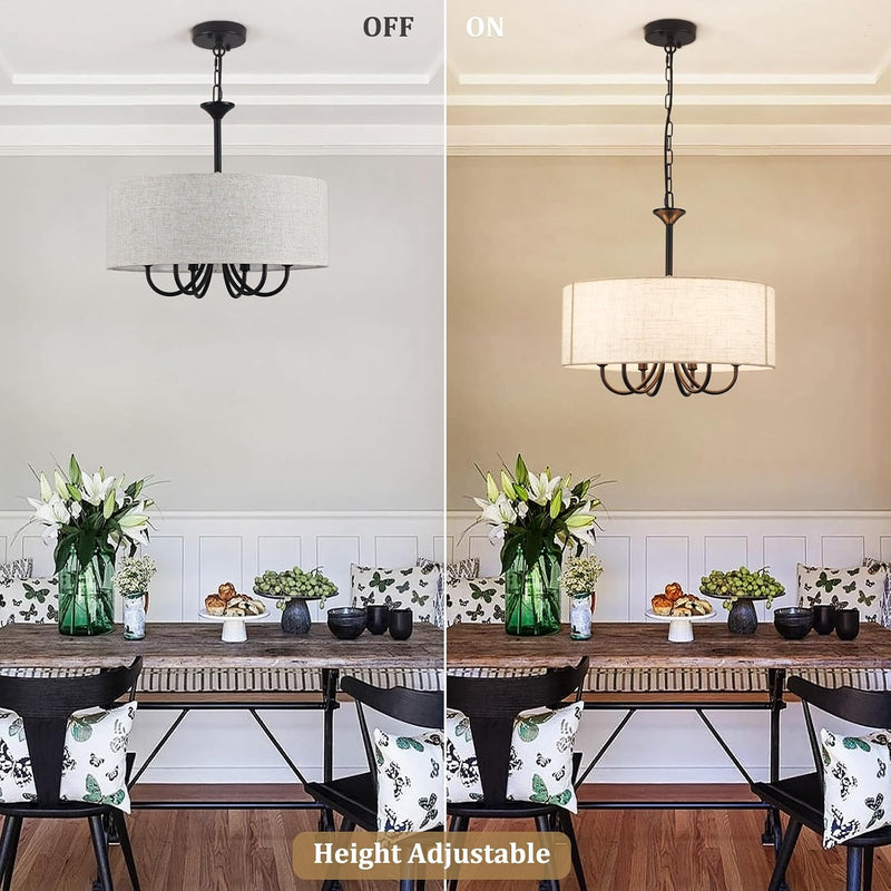 6- Chandelier Living Room Metal Drum Fabric Shade