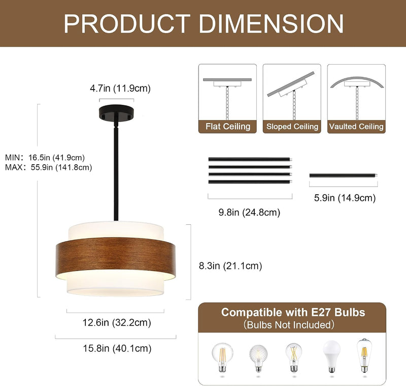 6- Chandelier Living Room Metal Drum Fabric Shade
