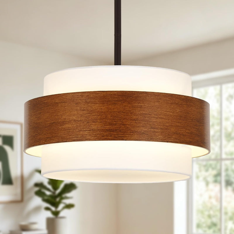 6- Chandelier Living Room Metal Drum Fabric Shade