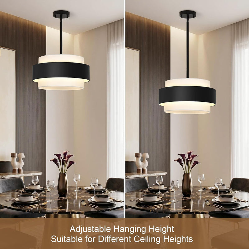 6- Chandelier Living Room Metal Drum Fabric Shade