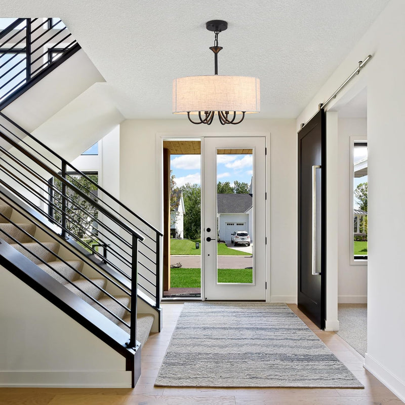 6- Chandelier Living Room Metal Drum Fabric Shade