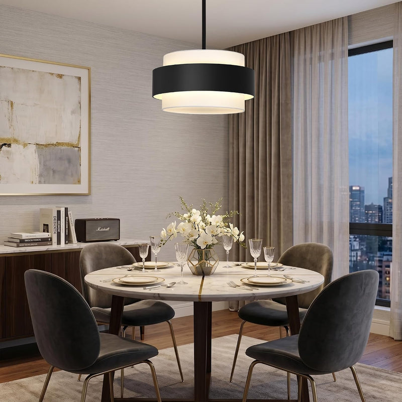 6- Chandelier Living Room Metal Drum Fabric Shade