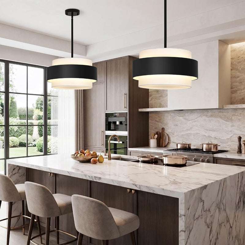 6- Chandelier Living Room Metal Drum Fabric Shade