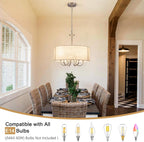 6- Chandelier Living Room Metal Drum Fabric Shade
