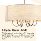 6- Chandelier Living Room Metal Drum Fabric Shade