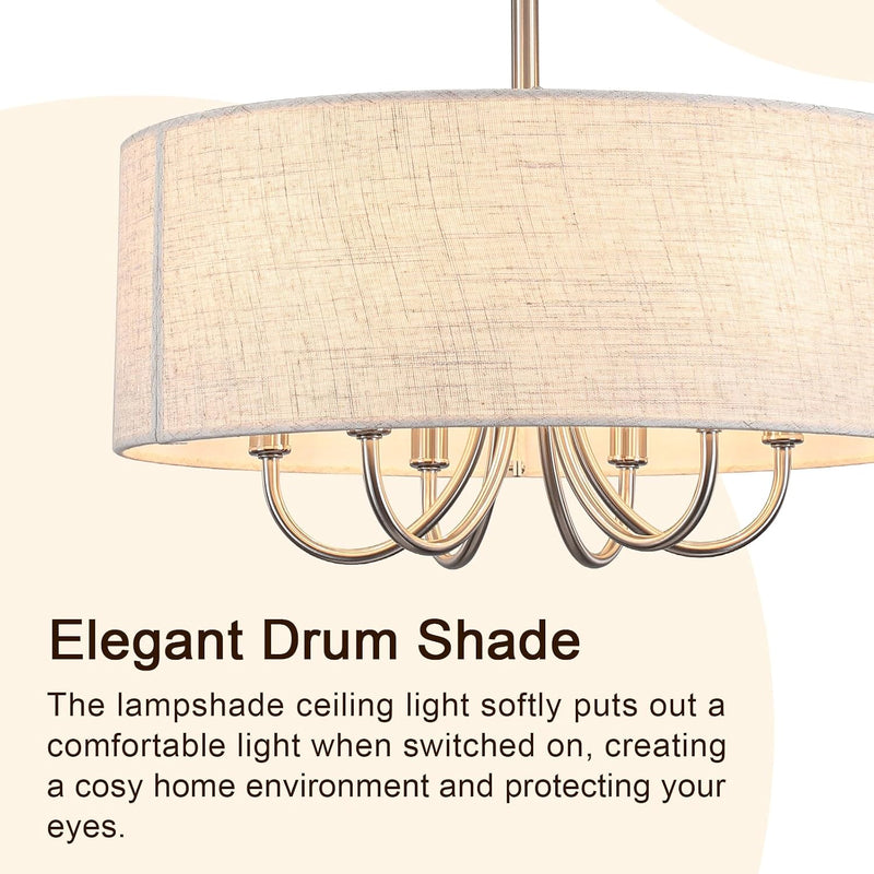 6- Chandelier Living Room Metal Drum Fabric Shade