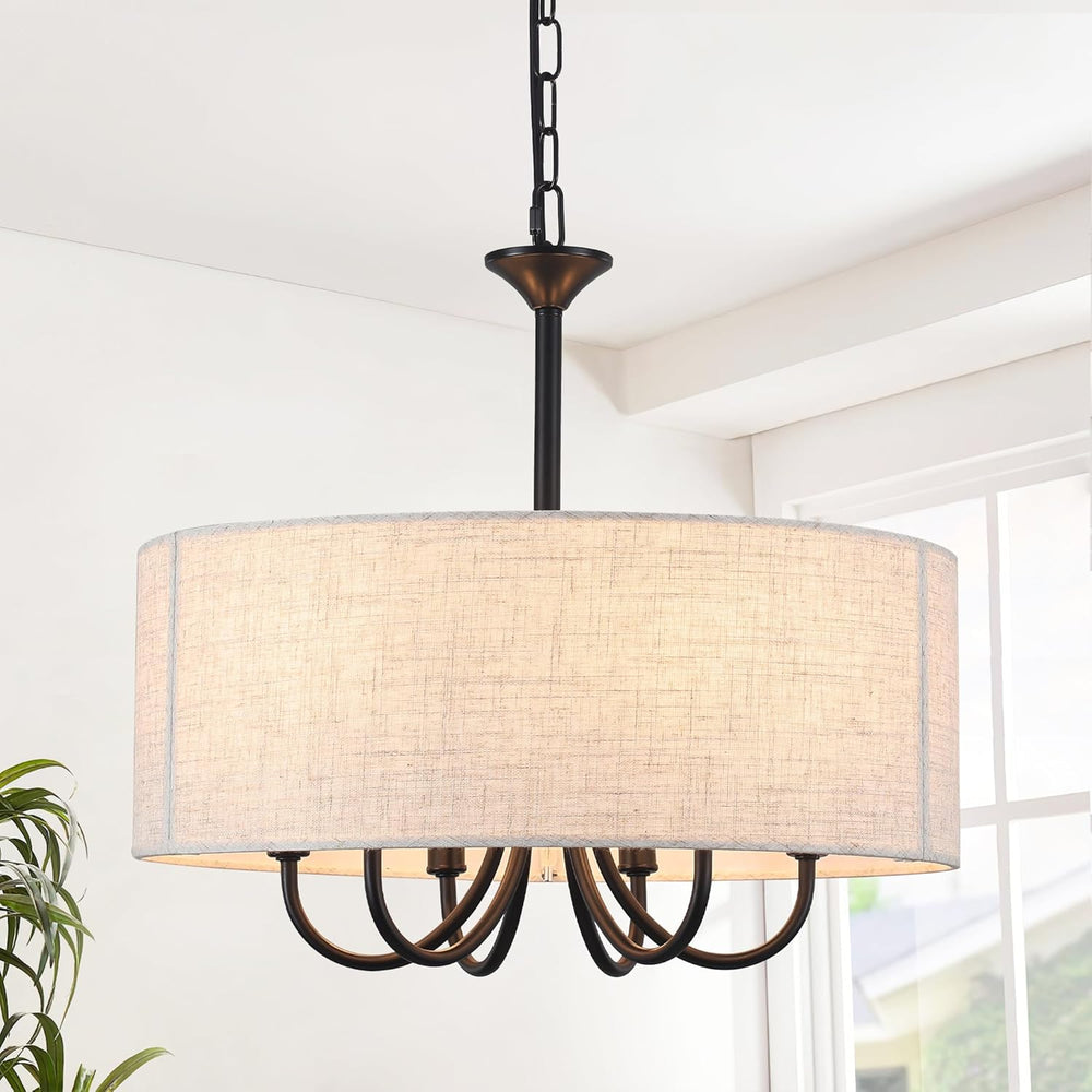 6- Chandelier Living Room Metal Drum Fabric Shade