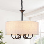 6- Chandelier Living Room Metal Drum Fabric Shade