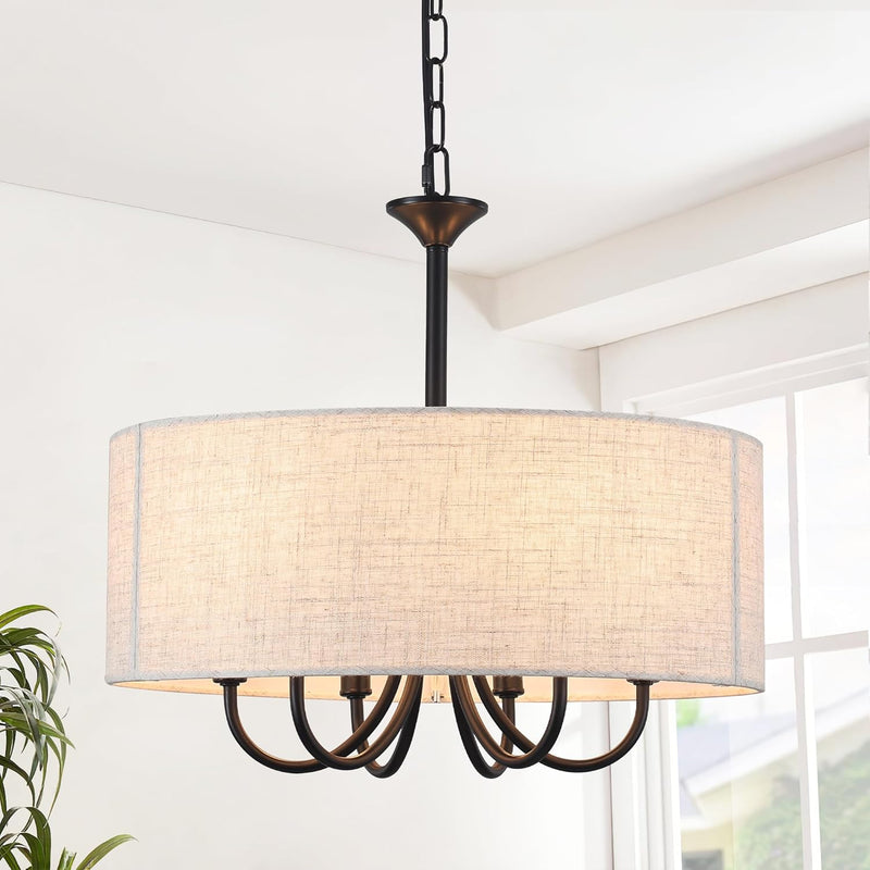 6- Chandelier Living Room Metal Drum Fabric Shade