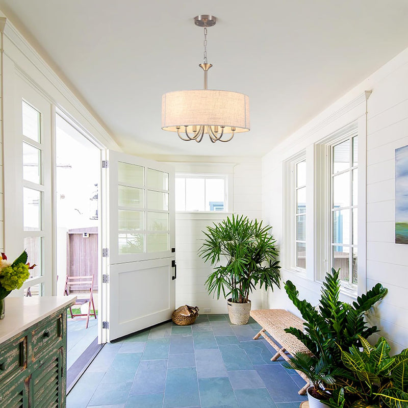 6- Chandelier Living Room Metal Drum Fabric Shade