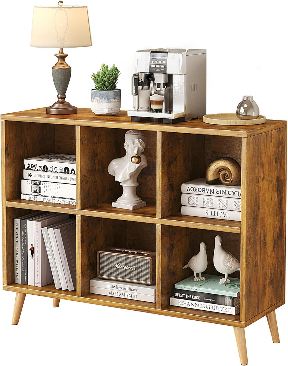 6-Cube Bookshelf 2 Tier Retro Bookcase with Legs