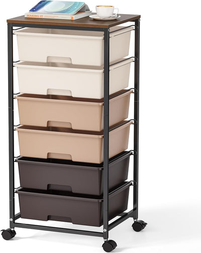 6-Drawer Craft Organiser Trolley Cart with Wooden Top