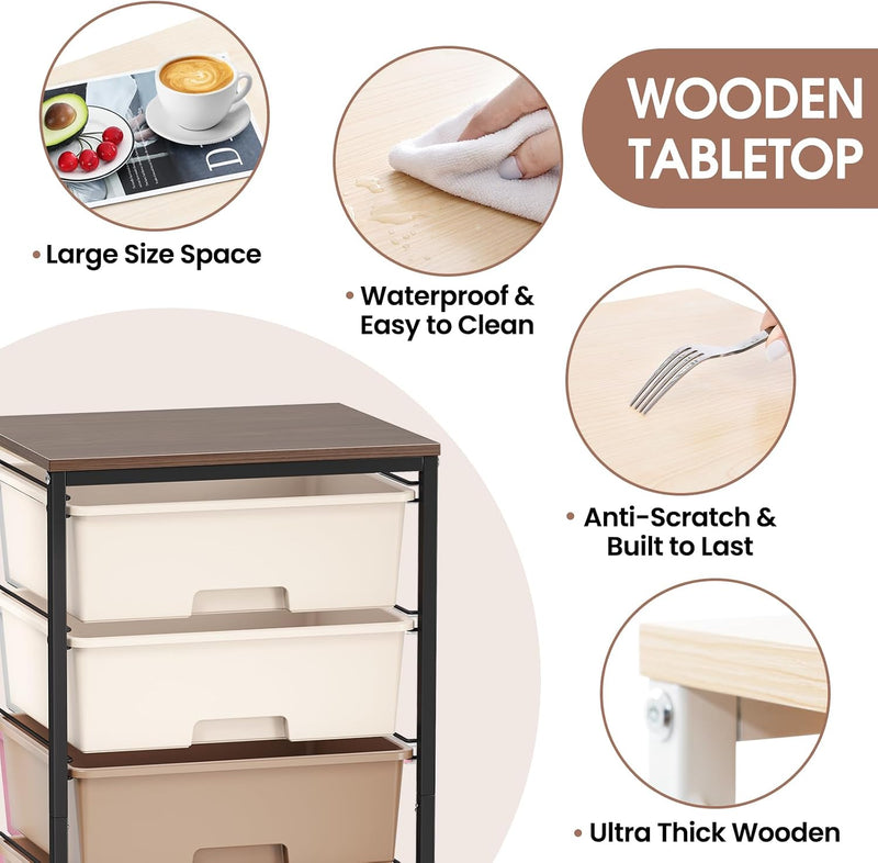 6-Drawer Craft Organiser Trolley Cart with Wooden Top