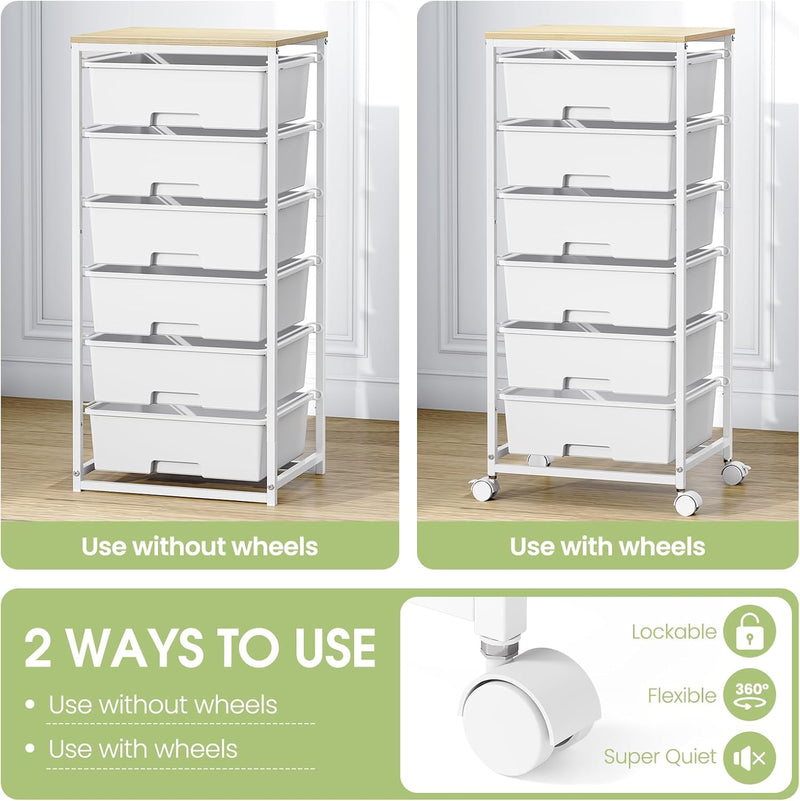 6-Drawer Craft Organiser Trolley Cart with Wooden Top