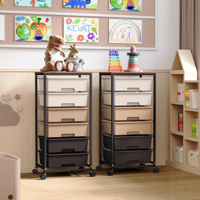6-Drawer Craft Organiser Trolley Cart with Wooden Top