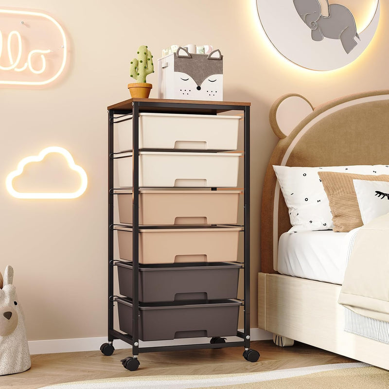 6-Drawer Craft Organiser Trolley Cart with Wooden Top
