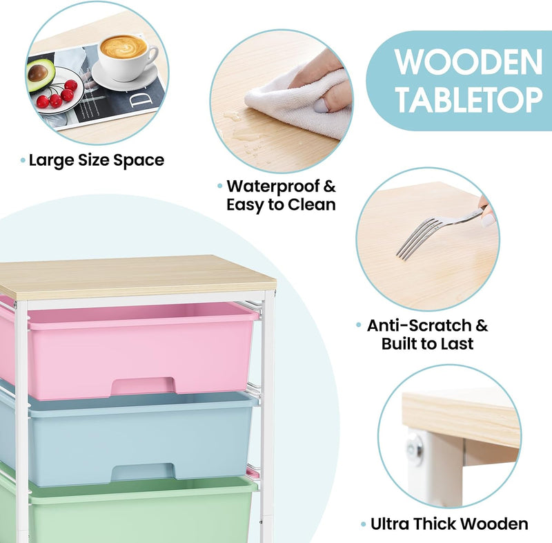 6-Drawer Craft Organiser Trolley Cart with Wooden Top
