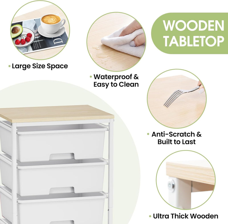 6-Drawer Craft Organiser Trolley Cart with Wooden Top