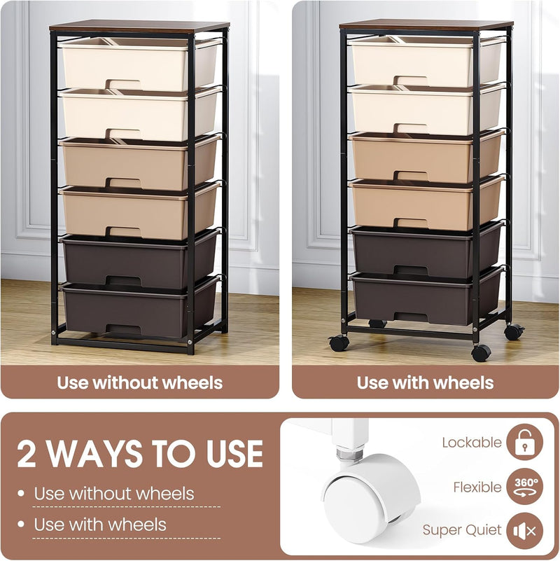 6-Drawer Craft Organiser Trolley Cart with Wooden Top