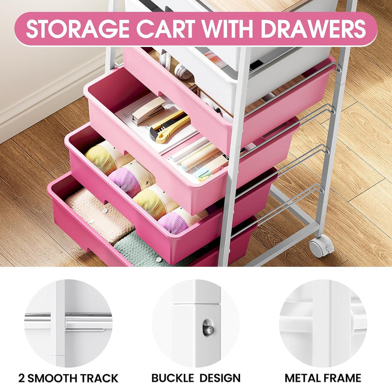 6-Drawer Craft Organiser Trolley Cart with Wooden Top