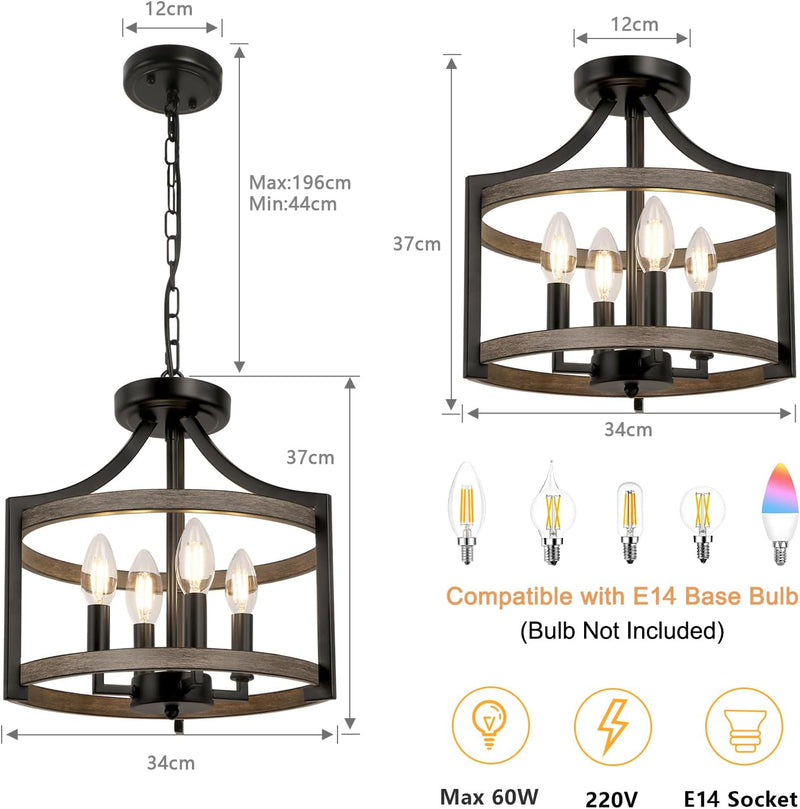 6- Farmhouse Chandelier Rustic Metal Lantern