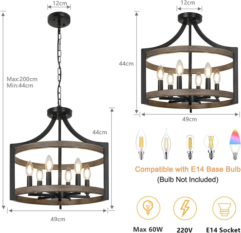 6- Farmhouse Chandelier Rustic Metal Lantern