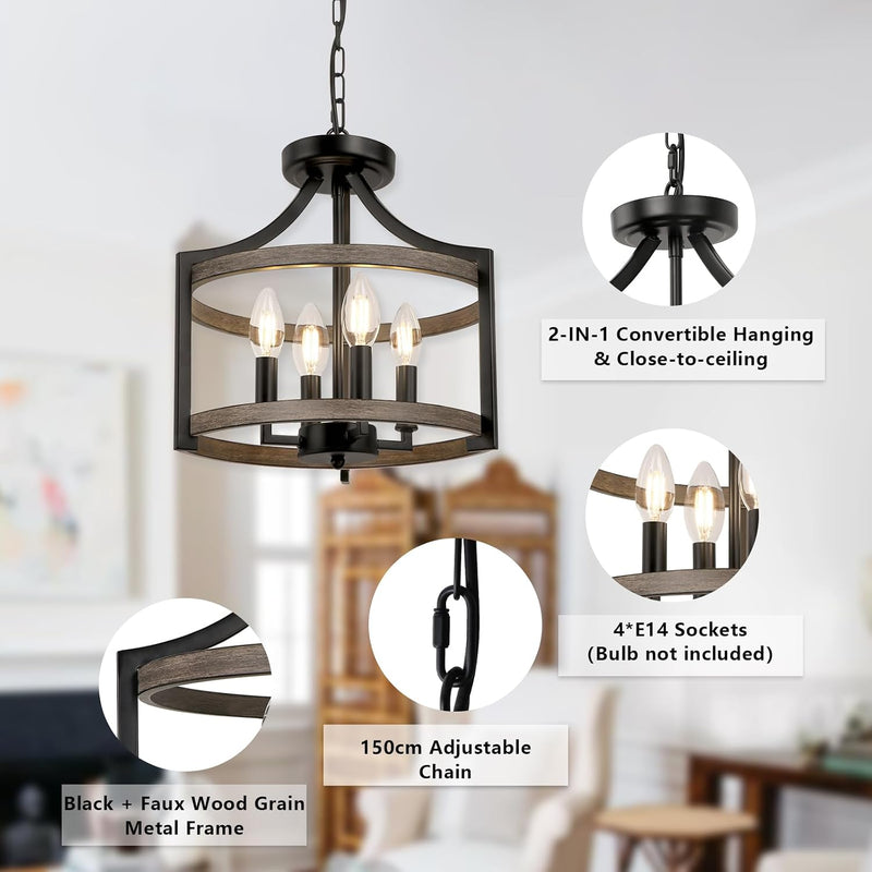 6- Farmhouse Chandelier Rustic Metal Lantern