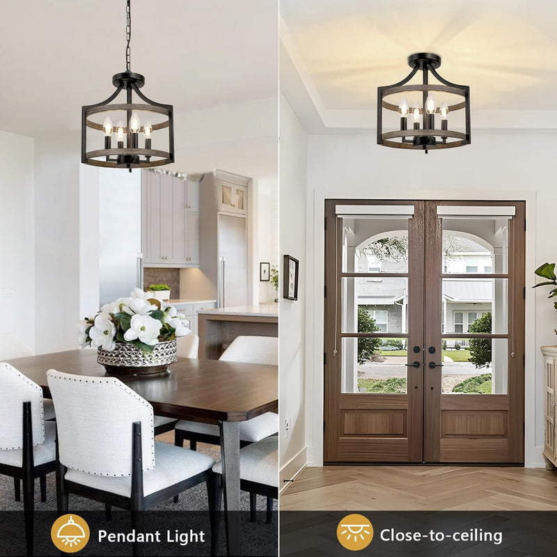 6- Farmhouse Chandelier Rustic Metal Lantern