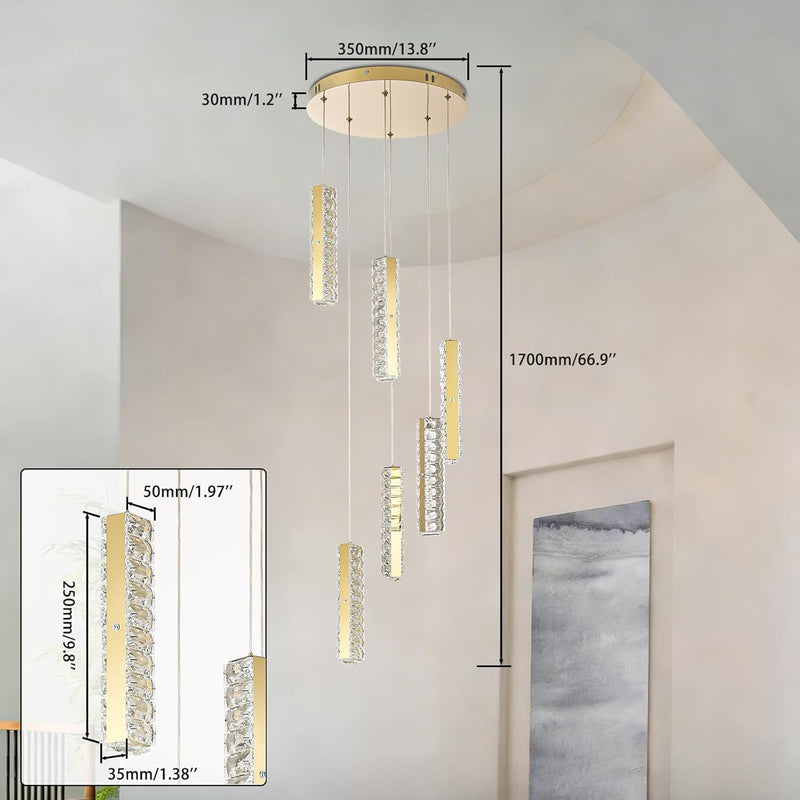 6-Light Raindrop Crystal Pendant Light Dimmable LED