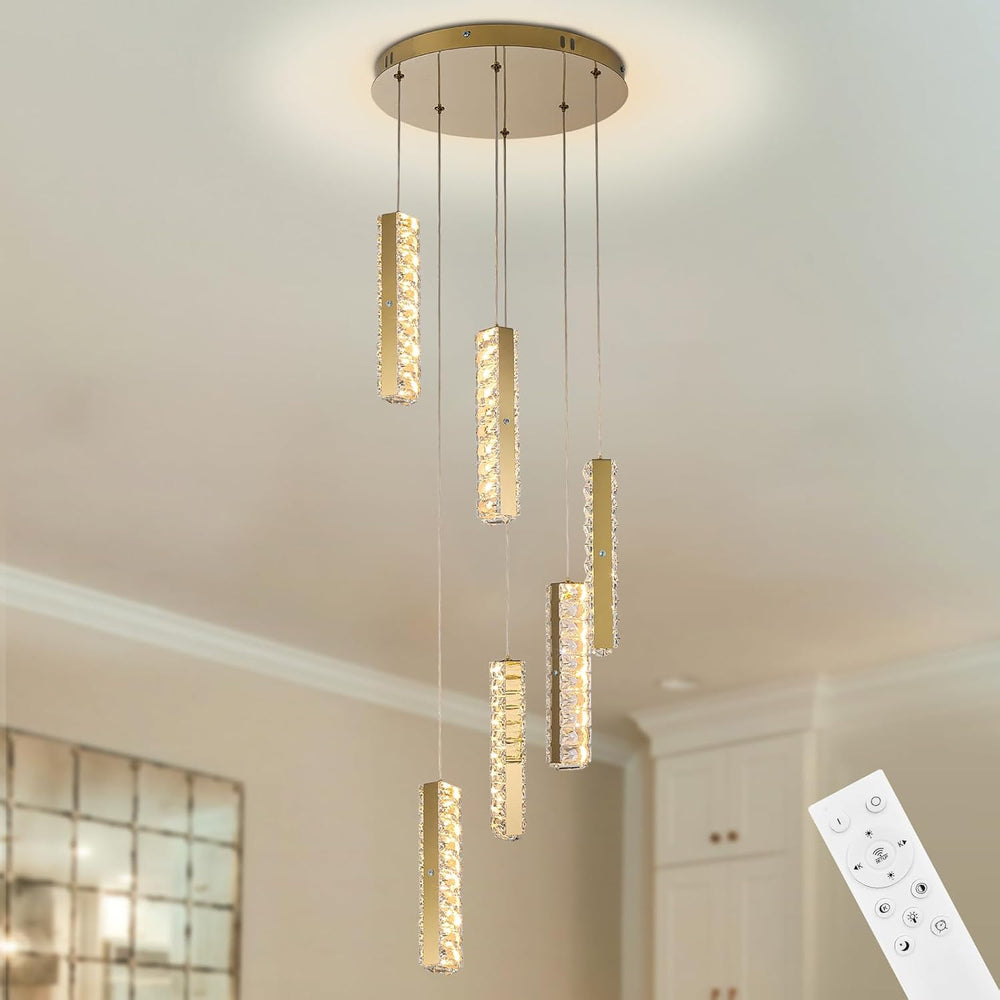 6-Light Raindrop Crystal Pendant Light Dimmable LED