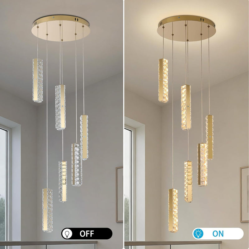 6-Light Raindrop Crystal Pendant Light Dimmable LED