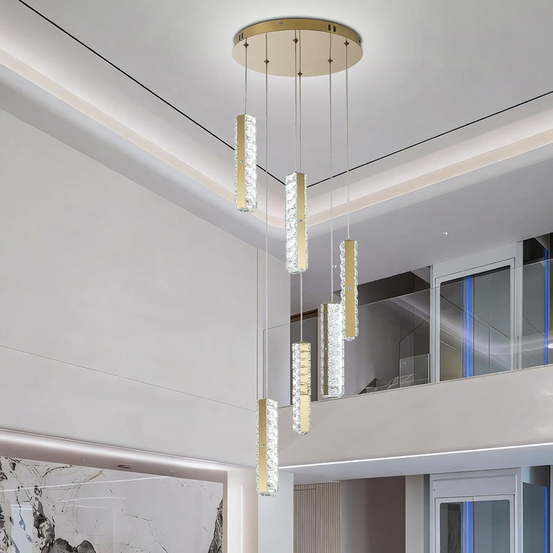 6-Light Raindrop Crystal Pendant Light Dimmable LED