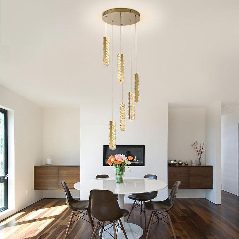 6-Light Raindrop Crystal Pendant Light Dimmable LED