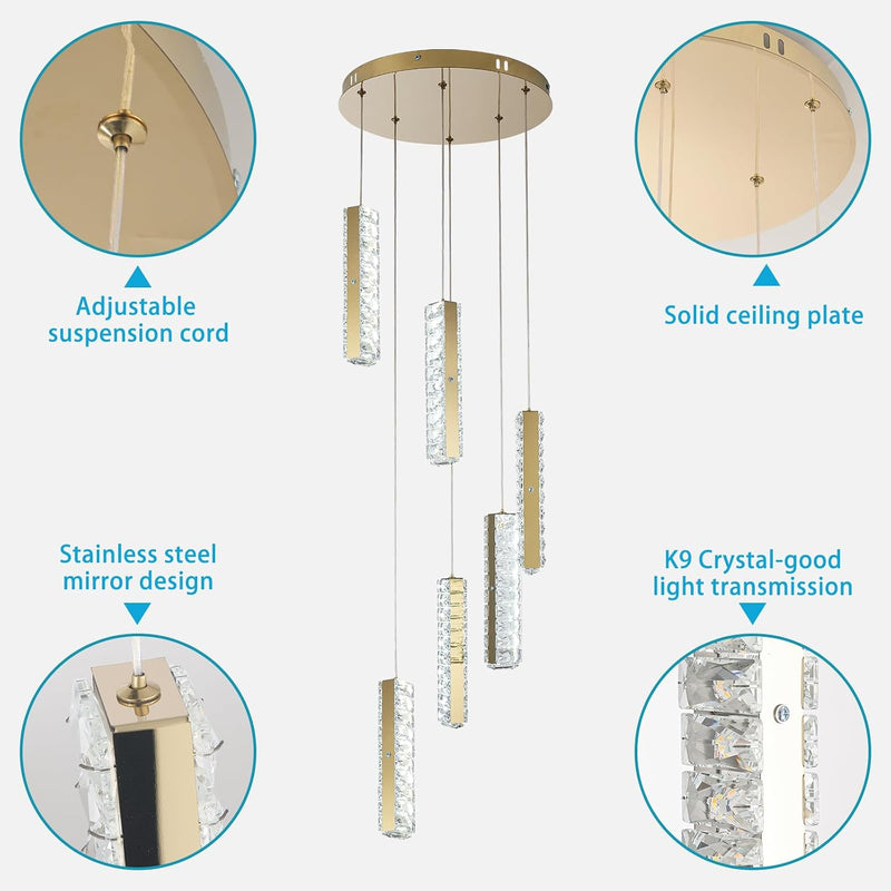 6-Light Raindrop Crystal Pendant Light Dimmable LED