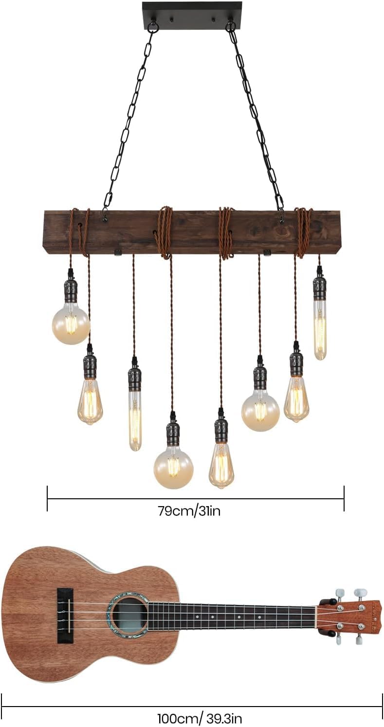 6-Lights Dining Farmhouse Chandelier Wooden Ceiling Pendant