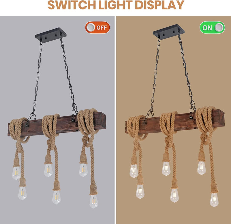 6-Lights Dining Farmhouse Chandelier Wooden Ceiling Pendant